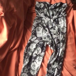 Black and white roses tube top jumpsuit